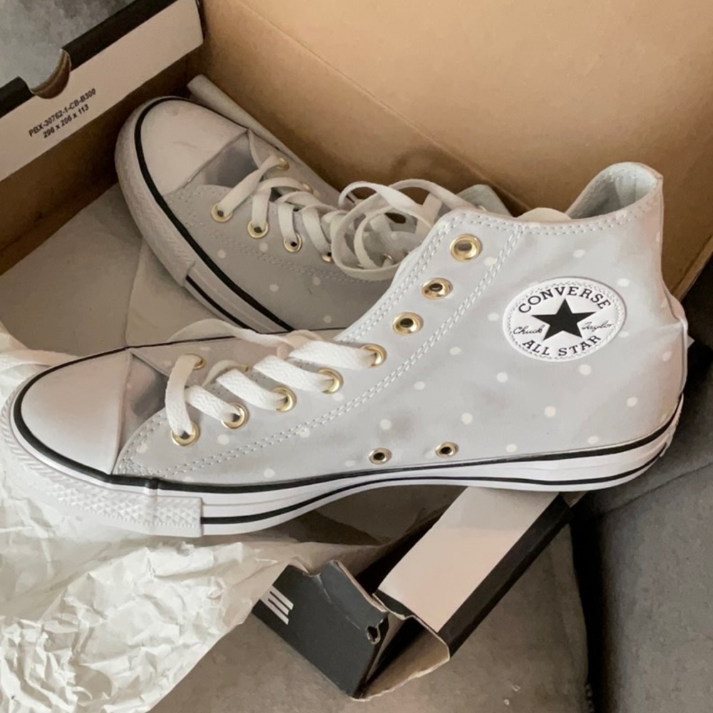 Converse All Star Gray Polka Dot High Tops